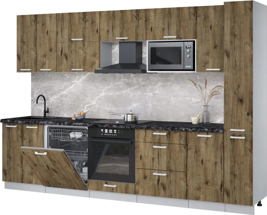 

Готовая кухня Интерлиния Мила Лайт 3.1-ПМ2 (дуб веллингтон/дуб веллингтон/кастилло темный)