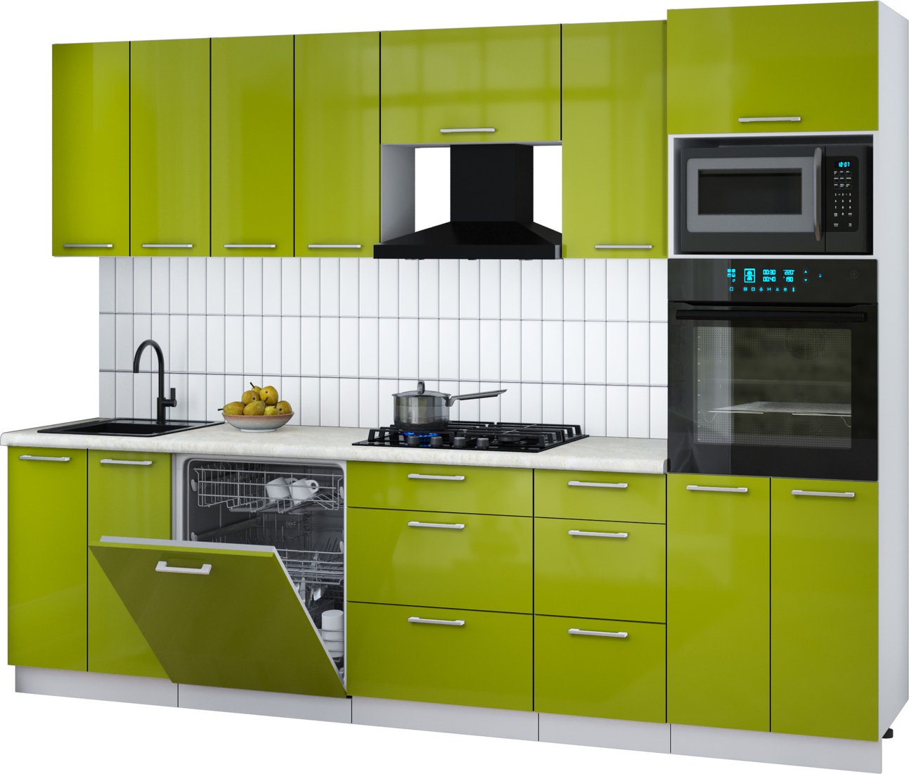 

Готовая кухня Интерлиния Мила Gloss 2.8-ПМ1 (яблоко глянец/яблоко глянец/опал светлый)