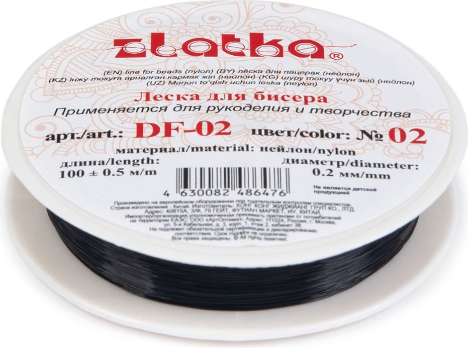 

Набор бисероплетения Zlatka Леска для бисера DF-02 d 0.2 мм 100 м (№02 черный)