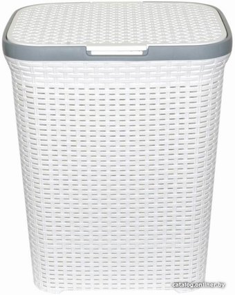Корзина ВиолетПласт для белья 40 л с крышкой Ротанг (белый)