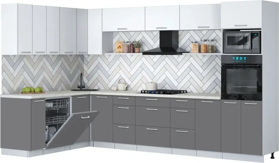 

Готовая кухня Интерлиния Мила Gloss 1.896х3.38-2 (серый/белый/опал светлый)