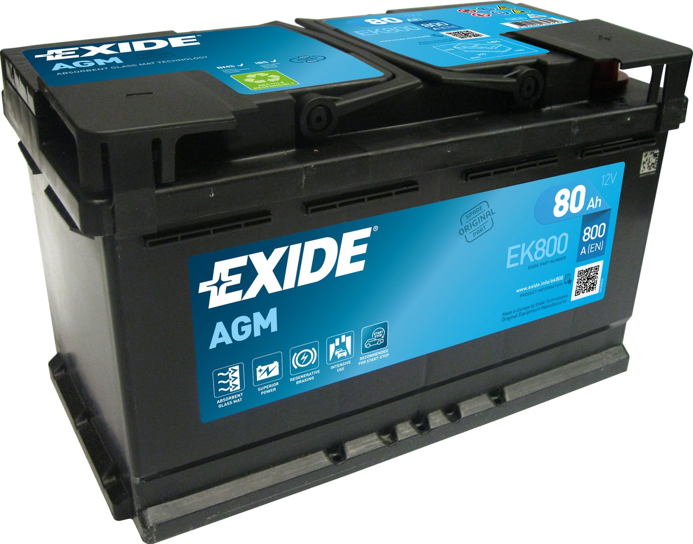 

Автомобильный аккумулятор Exide Start-Stop AGM EK800 (80 А/ч)