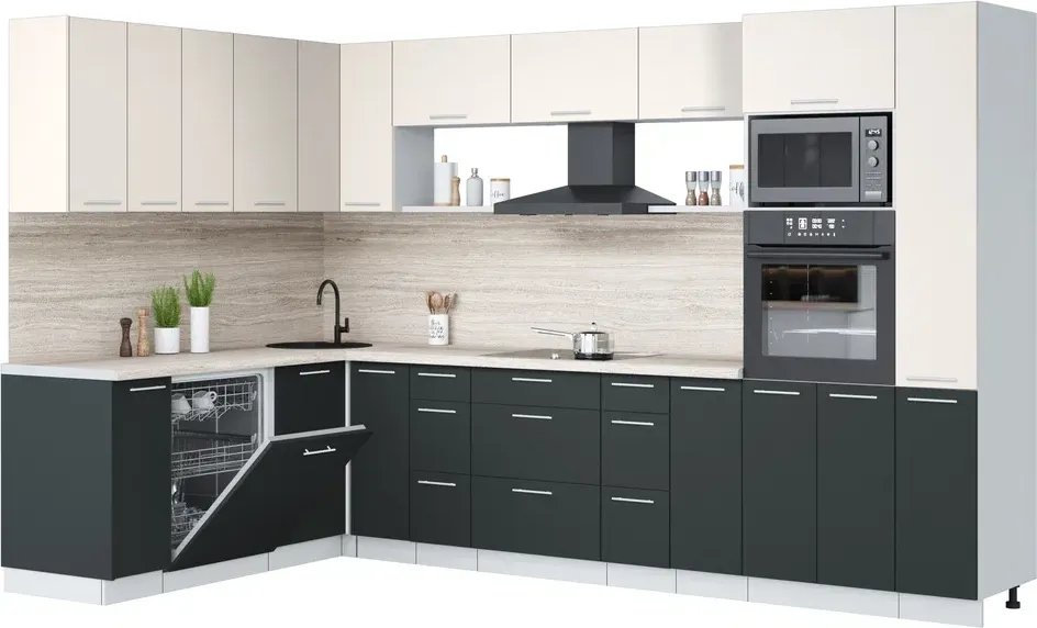 

Готовая кухня Интерлиния Мила Лайт 1.896х3.28 (персидский жемчуг/антрацит/травертин серый)