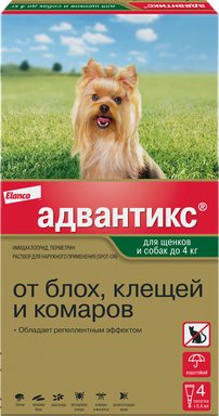 

Капли от блох и клещей Elanco Адвантикс для собак до 4кг (4 пипетки)
