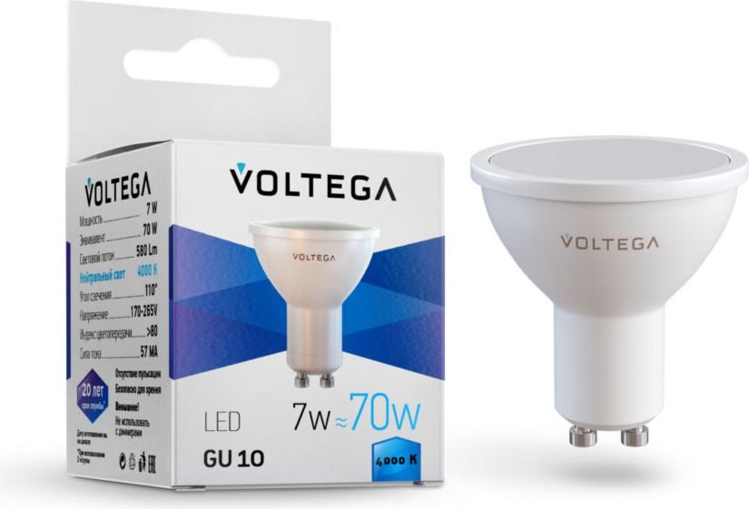 

Светодиодная лампочка Voltega Simple MR16 7W 4000K 110° GU10 7057
