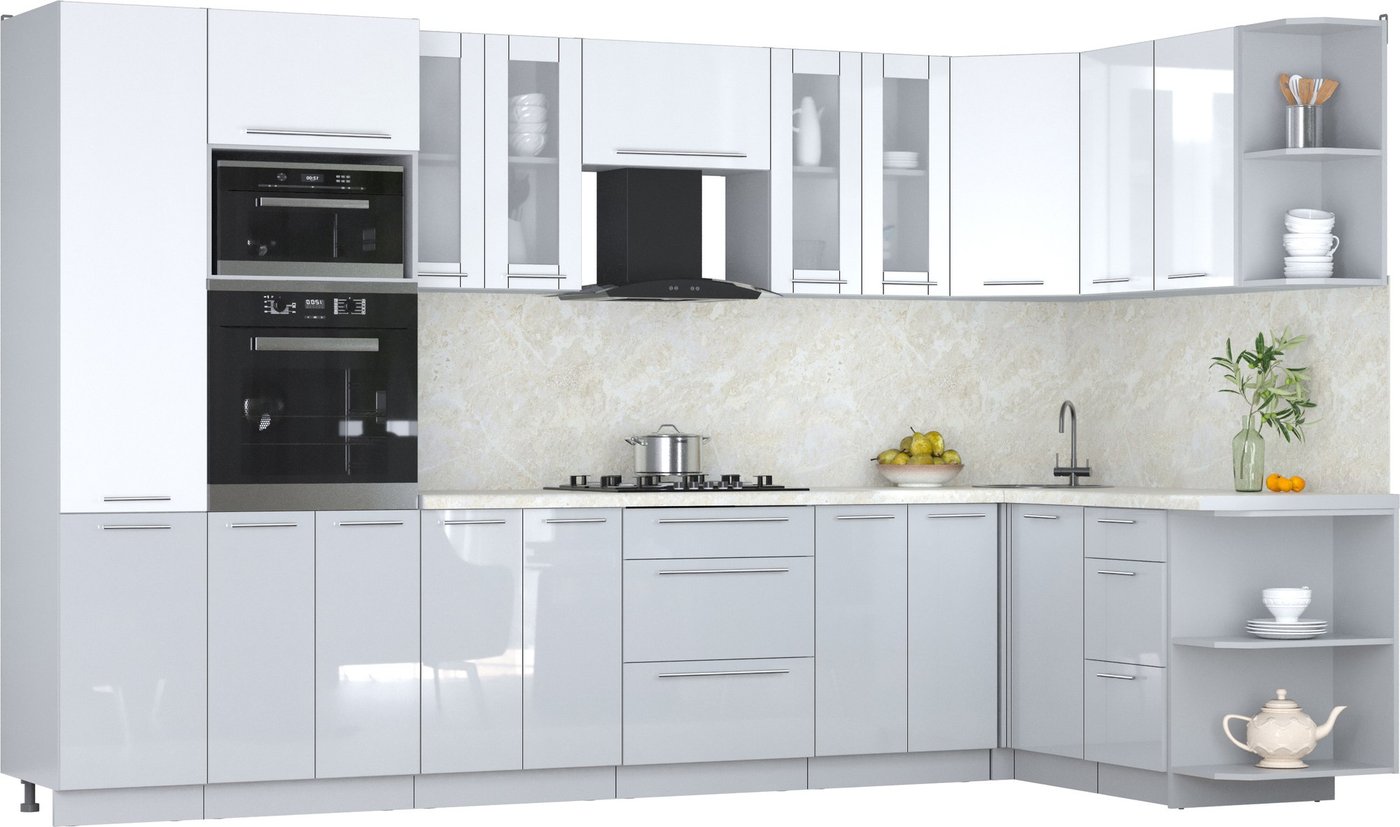 

Готовая кухня Интерлиния Мила Пластик 1.68x3.4 PR (белый глянец/туманный глянец/опал светлый)