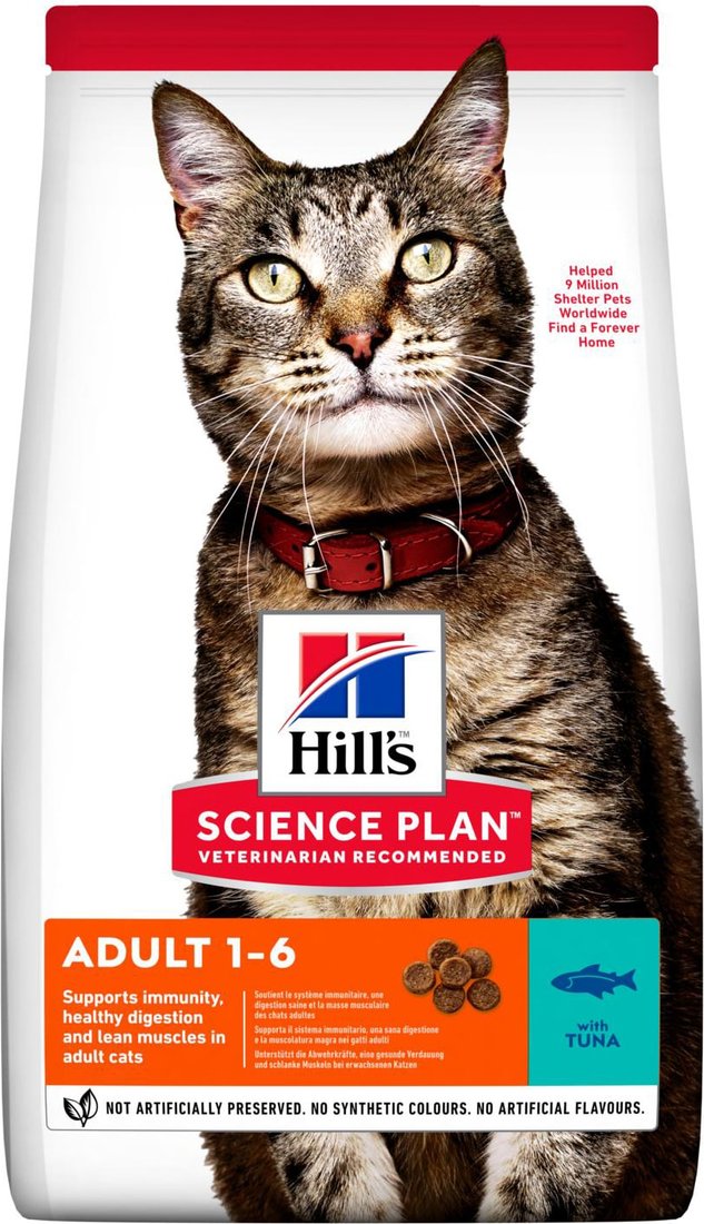 

Сухой корм для кошек Hill's Science Plan Adult 1-6 with Tuna для взрослых кошек для поддержания жизненной энергии и иммунитета, с тунцом 10 кг