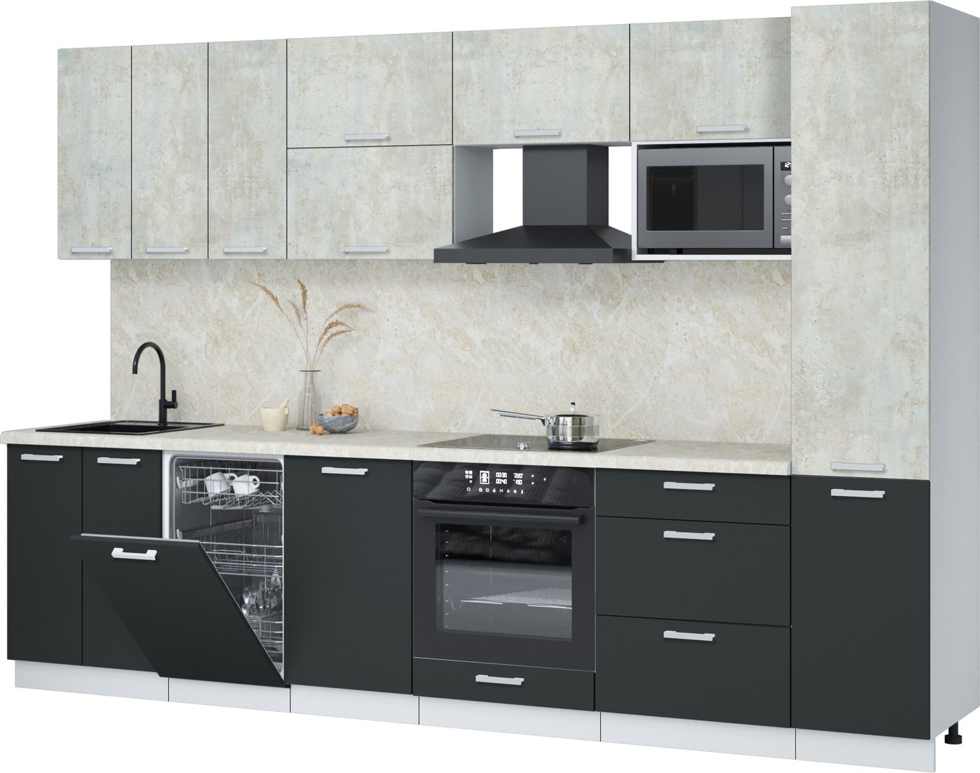 

Готовая кухня Интерлиния Мила Лайт 3.1-ПМ4 (бетон лайт/антрацит/опал светлый)