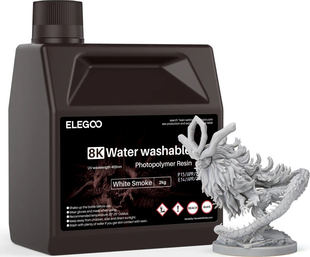 

Фотополимер Elegoo Water Washable 8K 2кг (белый дым)