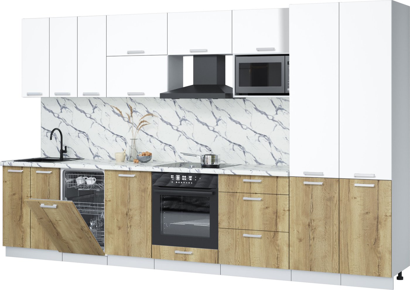 

Готовая кухня Интерлиния Мила Лайт 3.5-ПМ4 (белый платинум/дуб золотой/белый гранит)