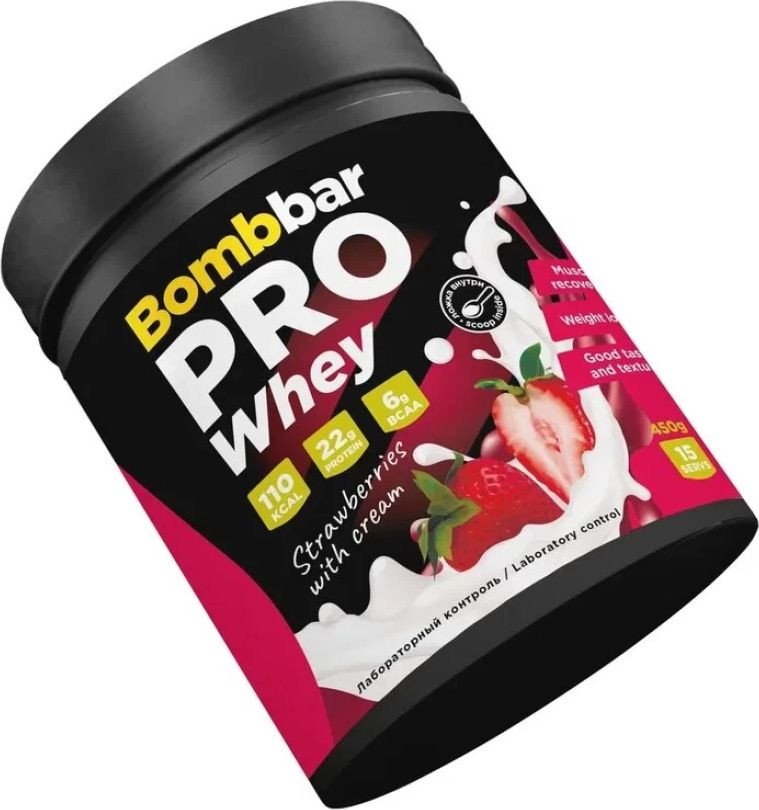 Протеин сывороточный (концентрат) Bombbar Whey Protein Pro (450 г, клубника со сливками)