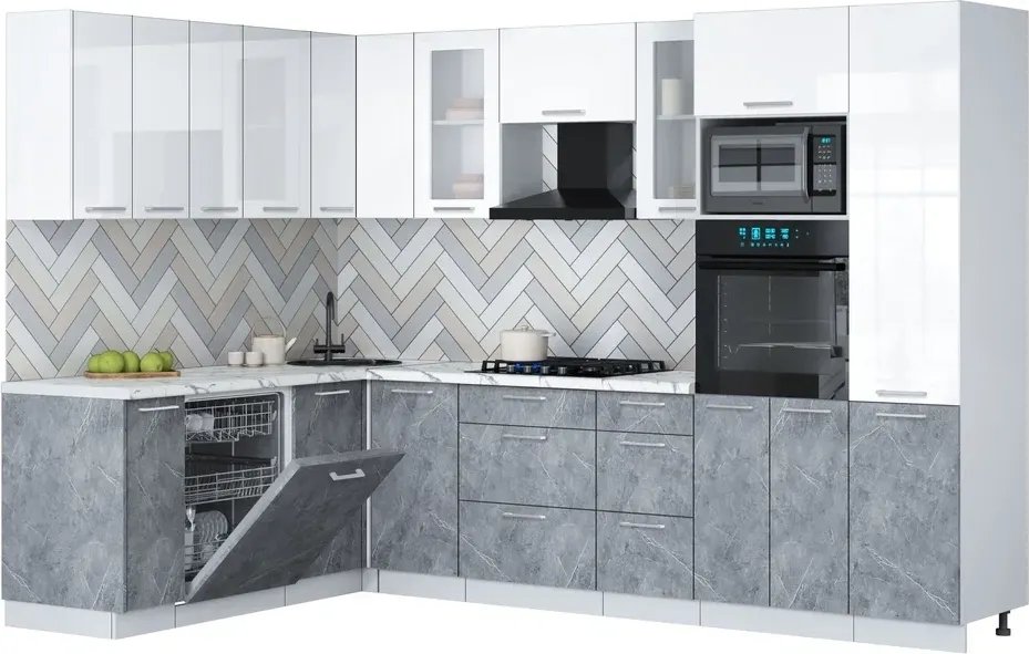 

Готовая кухня Интерлиния Мила Gloss 1.896х2.98 (керамика/белый глянец/белый гранит)