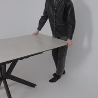 Кухонный стол Lepremo AV 2111 МДФ+керамика раздвижной 1200-1800x800 (серый матовый Carmen Light Grey/черный)