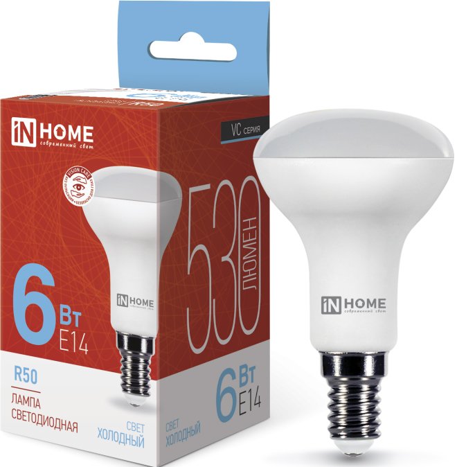 

Светодиодная лампочка In Home LED-R50-VC 6 Вт 230В Е14 6500К 530 Лм