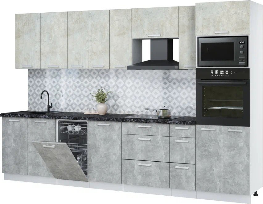 

Готовая кухня Интерлиния Мила Лайт 3.2-ПМ3 (бетон лайт/бетон/кастилло темный)