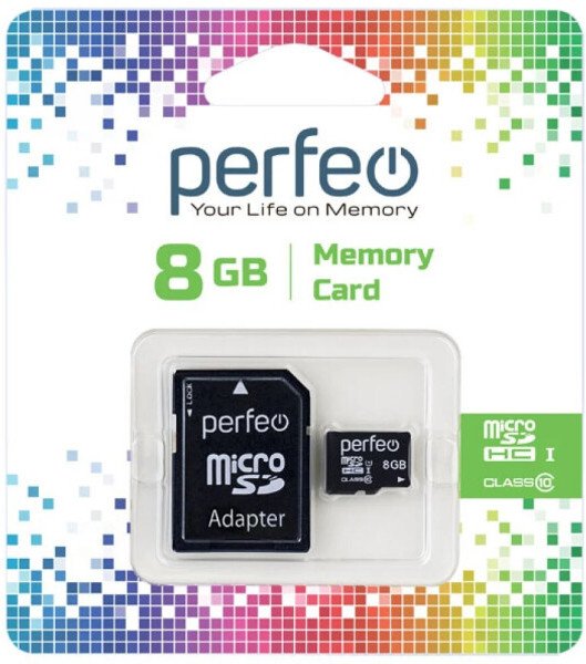 

Карта памяти Perfeo microSDHC Class 10 8GB PF8GMCSH10A (с адаптером)