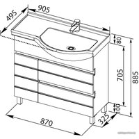  Aquanet Тумба с умывальником Доминика 90 R (белый) [00181970+00181977]