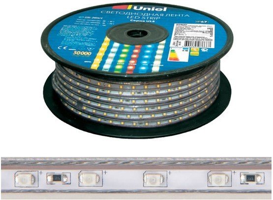 

Светодиодная лента Uniel ULS-2835-60LED-m-10mm-IP67-220V-8W-m-50M-GREEN