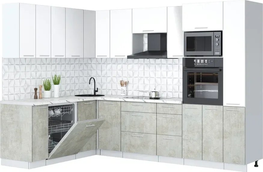 

Готовая кухня Интерлиния Мила Лайт 1.896х2.88 (белый платинум/бетон лайт/белый гранит)