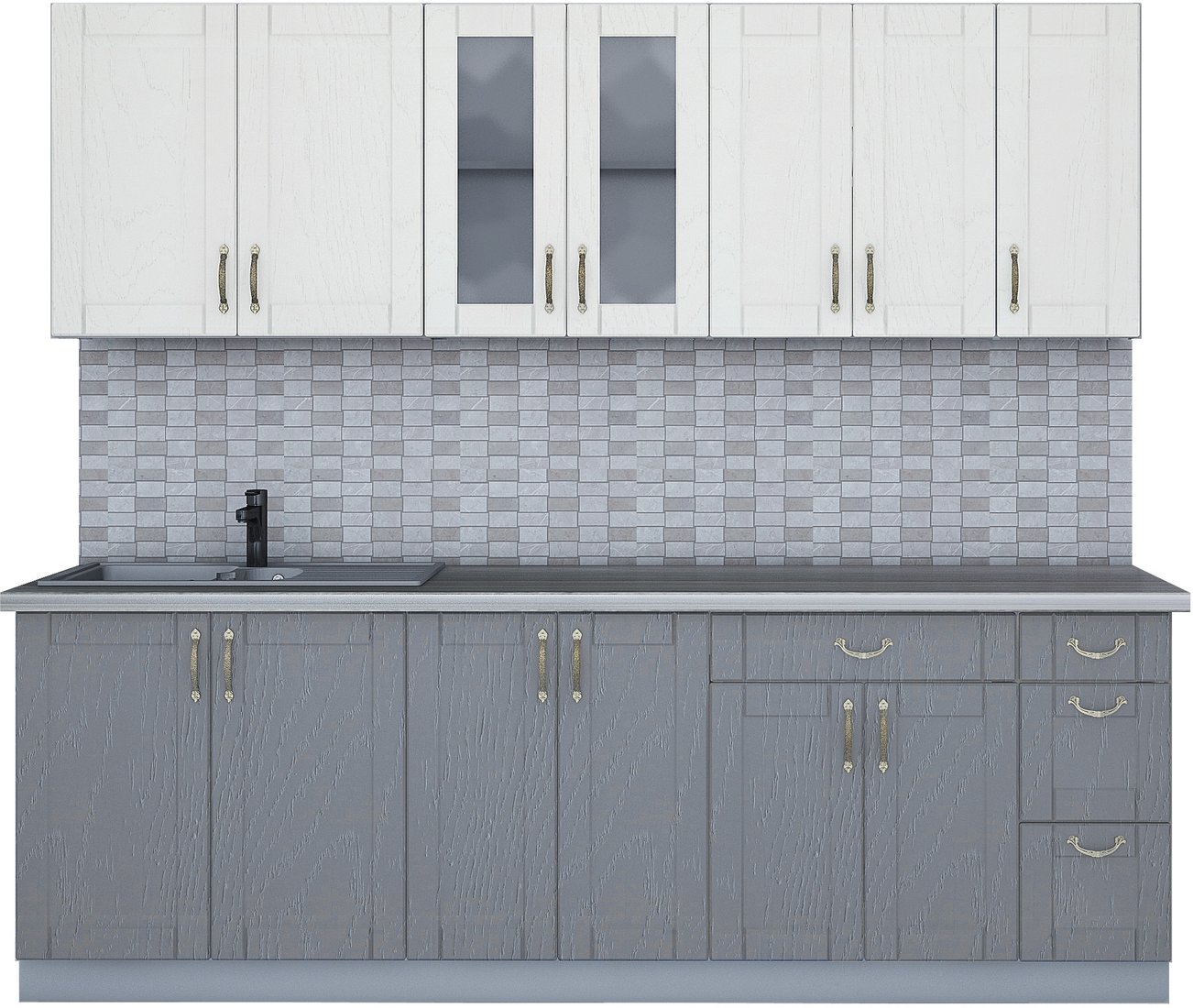 

Готовая кухня Интерлиния Мила Крафт 2.3Б (дуб серый/дуб полярный/травертин серый)