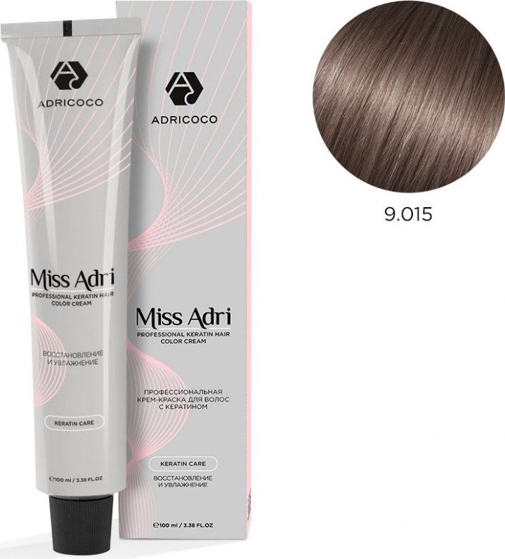 

Крем-краска Adricoco Miss Adri 9.015 (100мл, очень светлый блондин пастельный стальной)