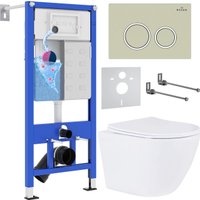 Унитаз подвесной Roxen Antares 530185-01 в комплекте с инсталляцией StounFix Dual Fresh 6 в 1 966181 (кнопка: бежевый)