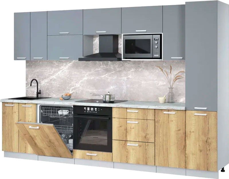 

Готовая кухня Интерлиния Мила Лайт 3.2-ПМ2 (серебро/дуб золотой/серый каспий)