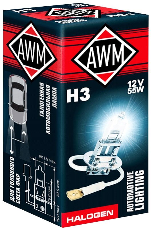 

Галогенная лампа AWM H3 12V 55W PK22S 1шт