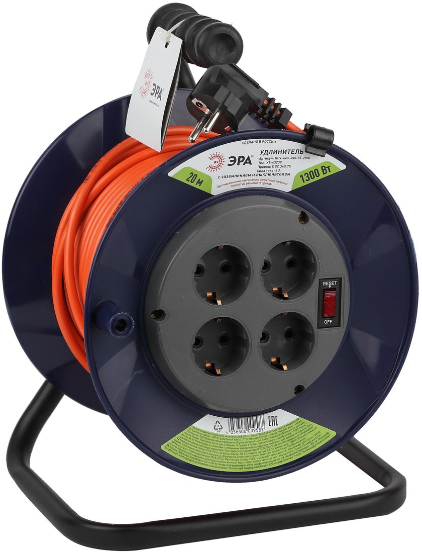 

Удлинитель на катушке ЭРА RPx-4es-3х0.75-20m Б0046845