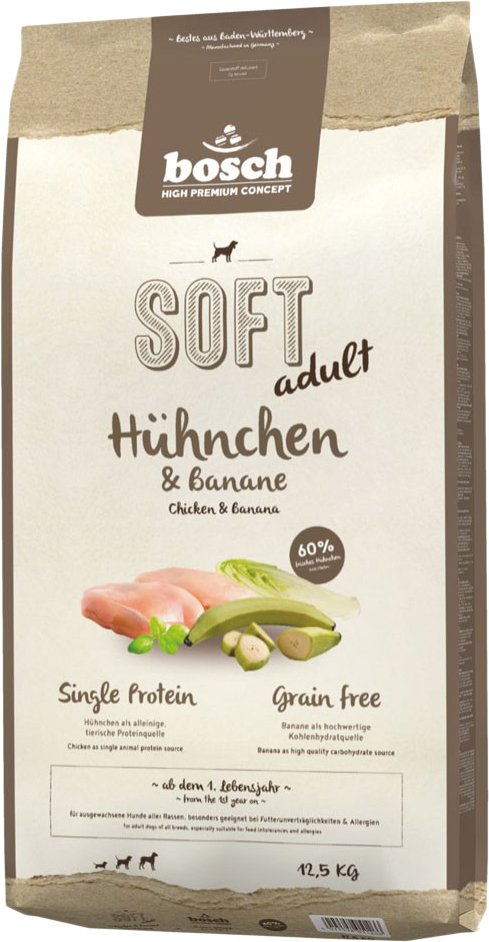 

Сухой корм для собак Bosch Soft Adult Huhnchen & Banane (Курица с Бананом) 12.5 кг