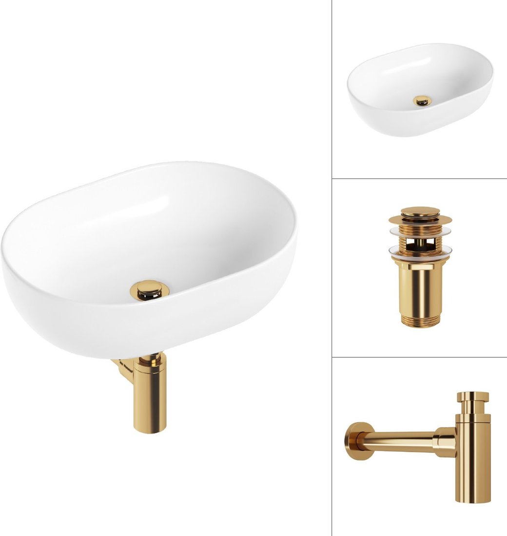 

Умывальник Lauter 21836A + клапан 21190G + сифон 21635G (золото)