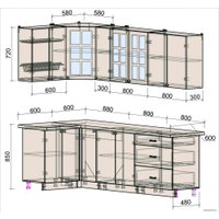 Готовая кухня Интерлиния Мила Деко 1.2x2.5 (океан/травертин серый)