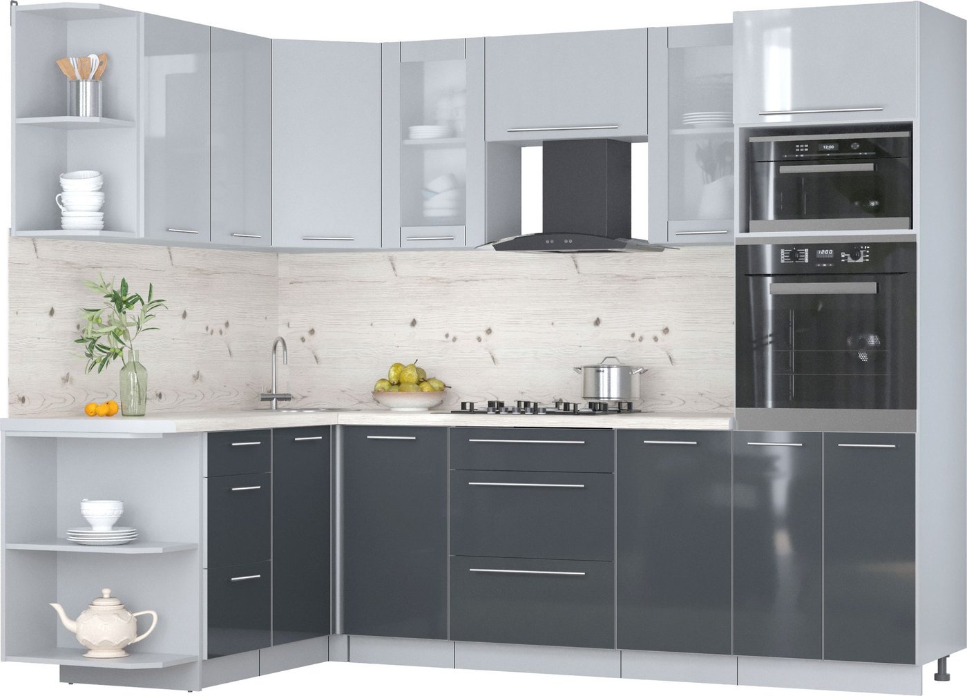 

Готовая кухня Интерлиния Мила Пластик 1.68x2.6 LV (туманный глянец/антрацит/бискайская сосна)