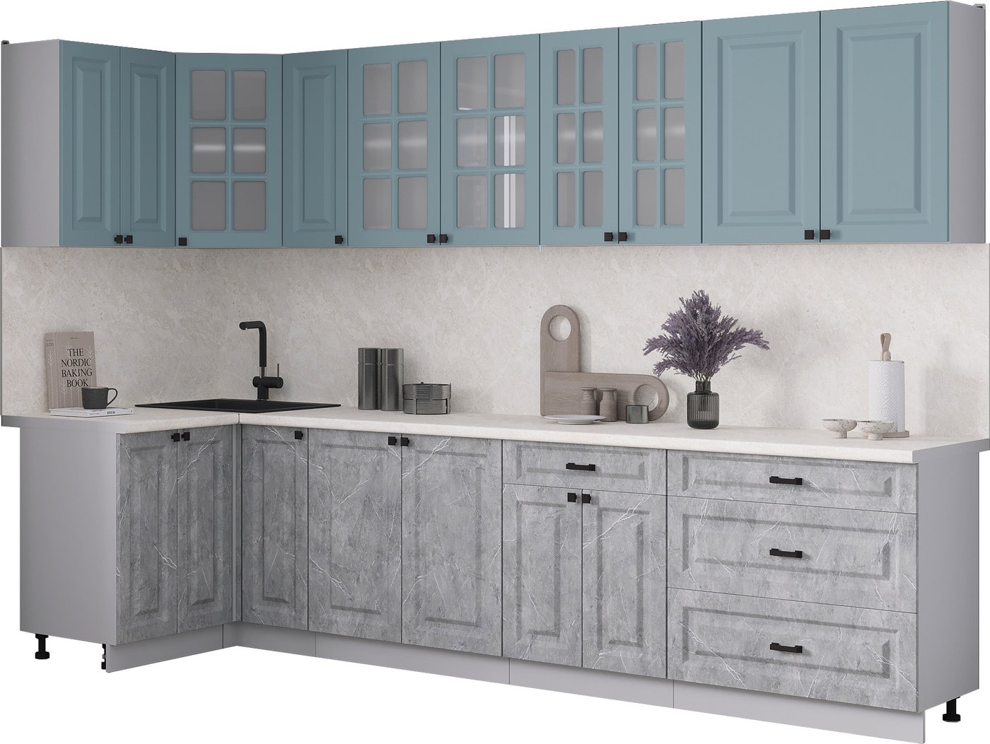 

Готовая кухня Интерлиния Мила Деко 1.2x3.1 (керамика/океан/опал светлый)