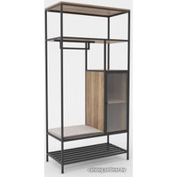 Стеллаж Hype Mebel Босс 100x200 (черный/дуб галифакс натуральный/велюр серый)