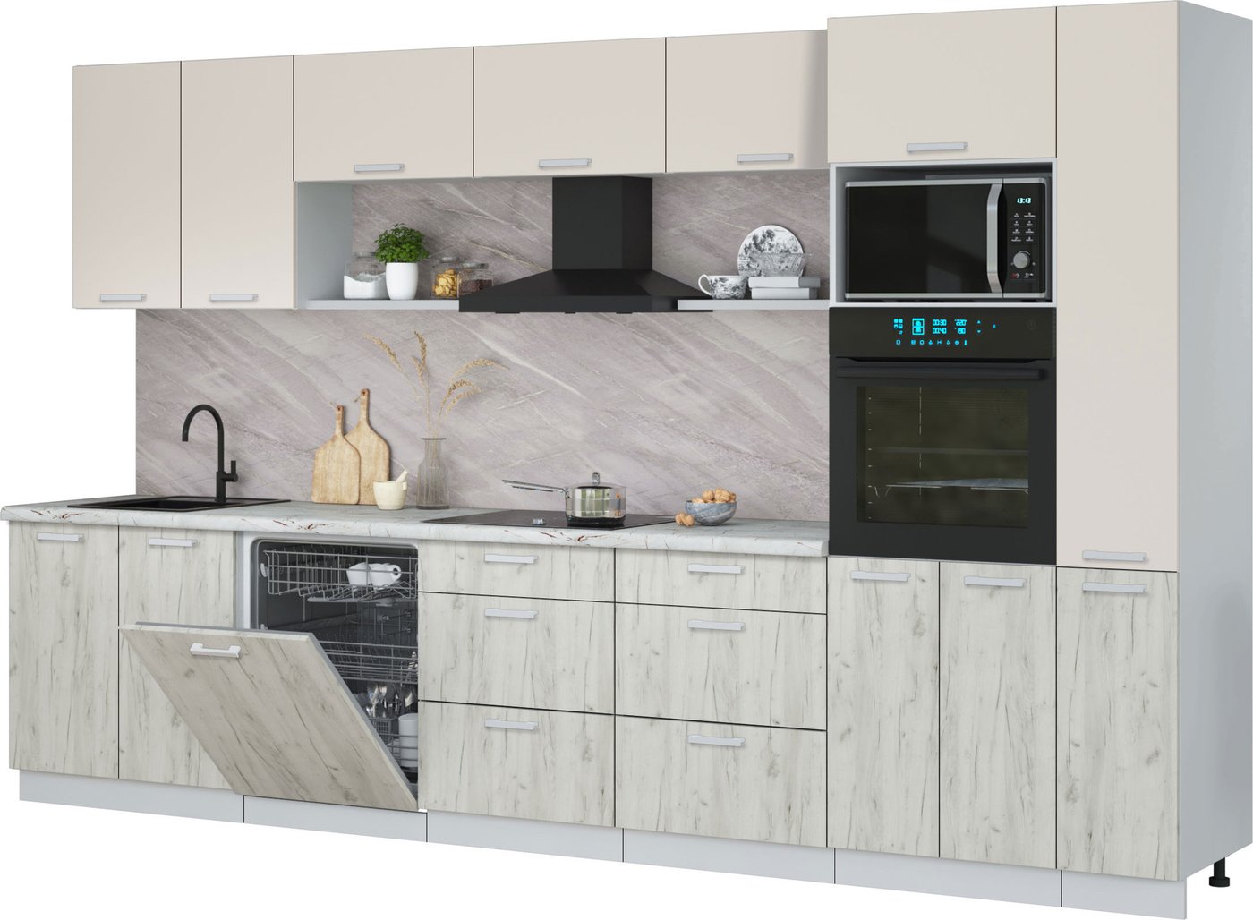 

Готовая кухня Интерлиния Мила Лайт 3.5-ПМ1 (персидский жемчуг/дуб белый/серый каспий)