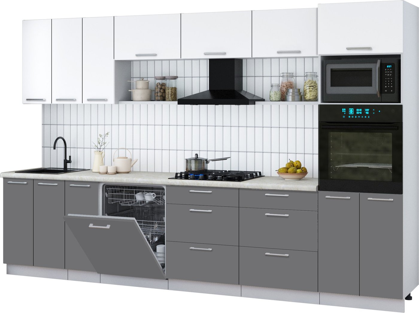 

Готовая кухня Интерлиния Мила Gloss 3.3-ПМ1-2 (серый/белый/опал светлый)