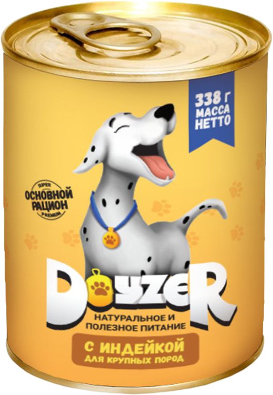 

Консервированный корм для собак Doyzer с индейкой для крупных пород 338 г