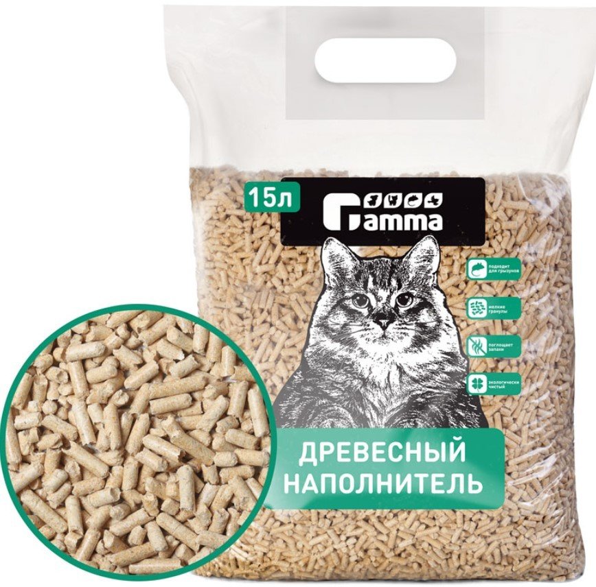 

Наполнитель для туалета Gamma Древесный, мелкие гранулы 15 л