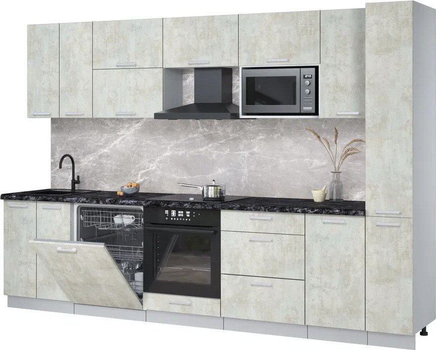 

Готовая кухня Интерлиния Мила Лайт 3.1-ПМ2 (бетон лайт/бетон лайт/кастилло темный)