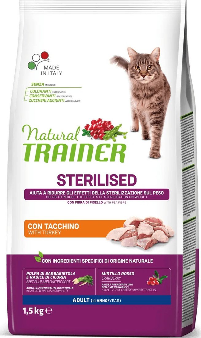 Сухой корм для кошек Trainer Natural Sterilised Корм сухой для стерилизованных кошек и кастрирован.котов со свежим белым мясом 1.5 кг