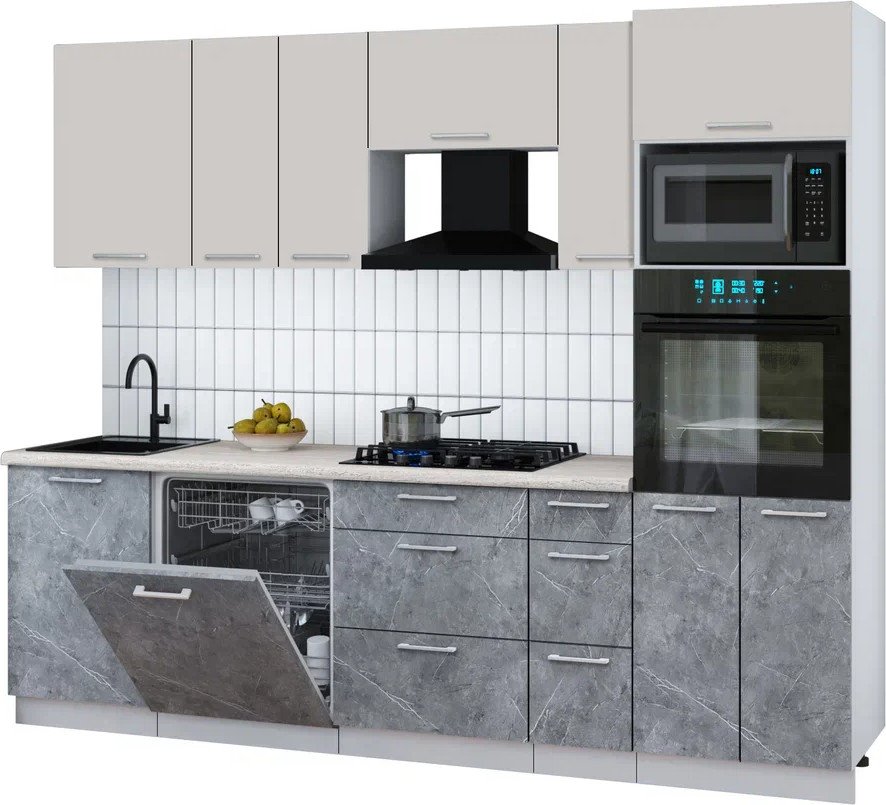 

Готовая кухня Интерлиния Мила Gloss 2.6-ПМ1 (керамика/кашемир/травертин серый)