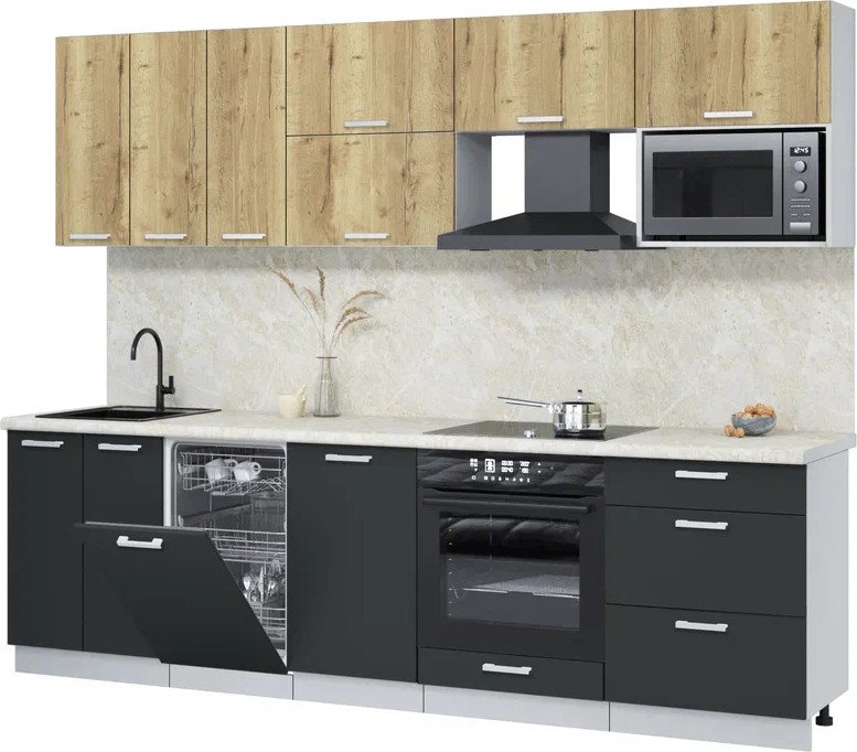 

Готовая кухня Интерлиния Мила Лайт 2.7-ПМ4 (дуб золотой/антрацит/опал светлый)