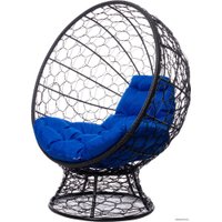 Кресло M-Group Кокос на подставке 11590410 (черный ротанг/синяя подушка)