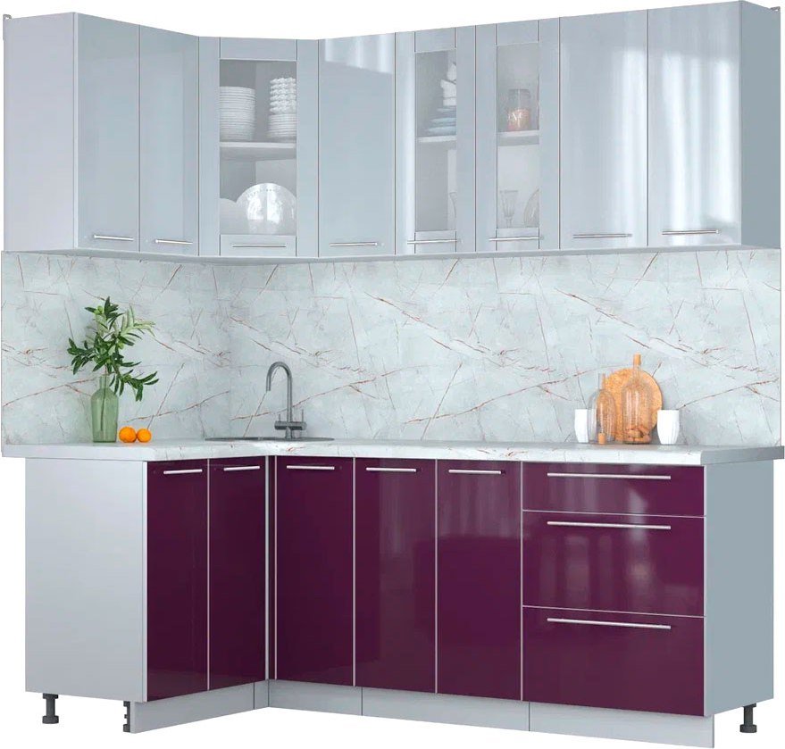 

Готовая кухня Интерлиния Мила Пластик 1.2x2.1 (туманный глянец/слива/серый каспий)