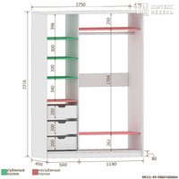 Шкаф-купе Кортекс-мебель Сенатор ШК11-45 Классика зеркало (белый)