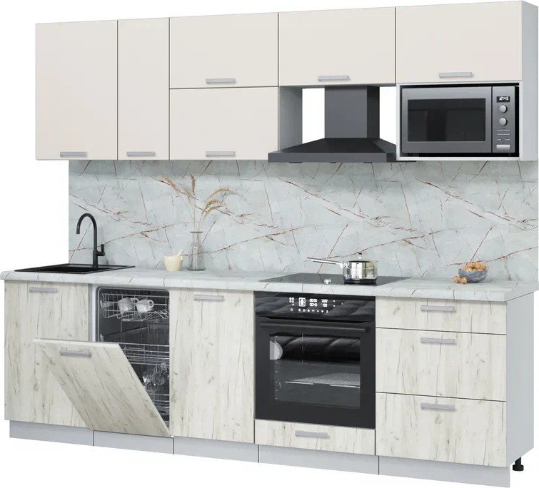 

Готовая кухня Интерлиния Мила Лайт 2.6-ПМ4 (персидский жемчуг/дуб белый/серый каспий)