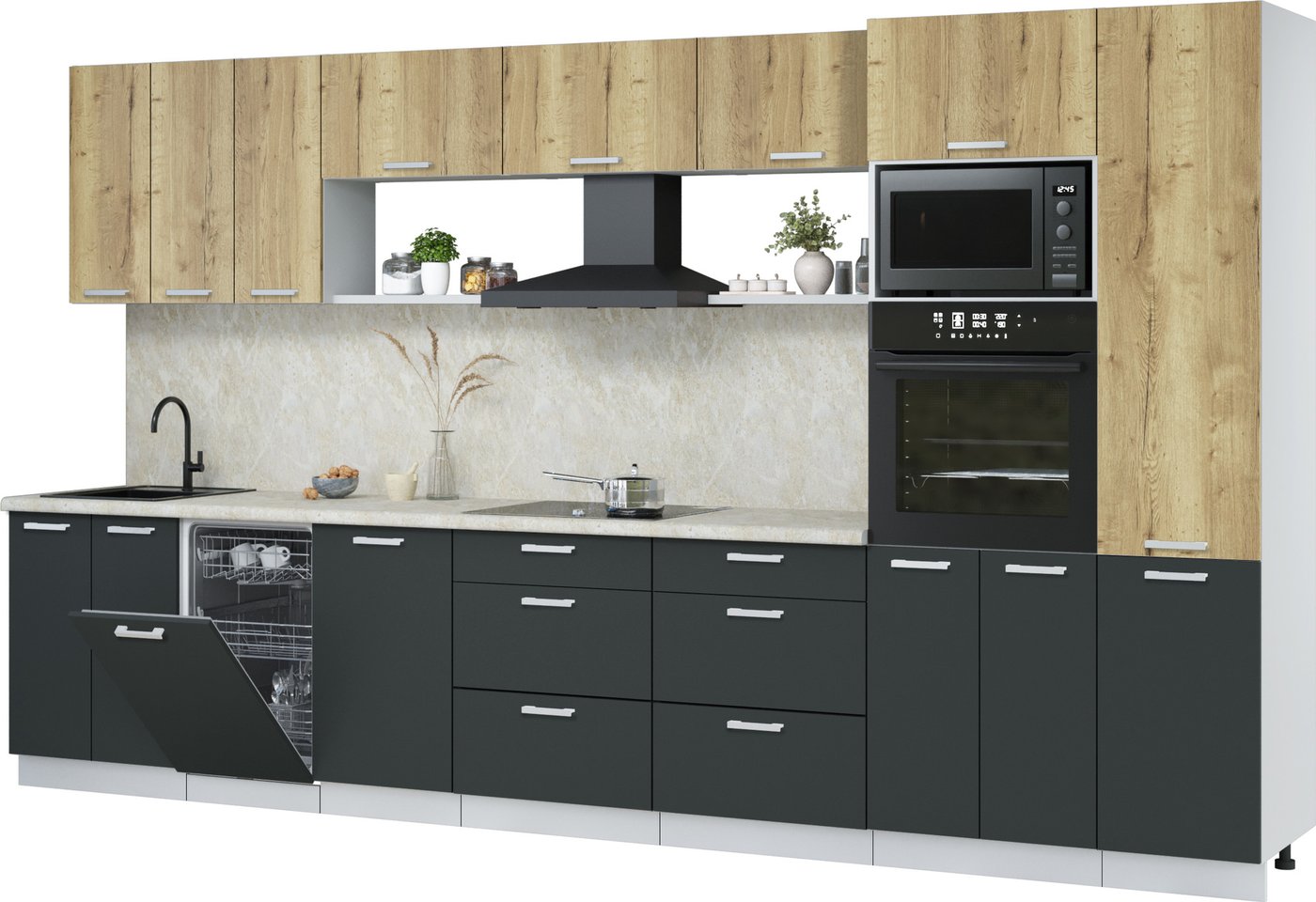 

Готовая кухня Интерлиния Мила Лайт 3.7-ПМ3 (дуб золотой/антрацит/опал светлый)