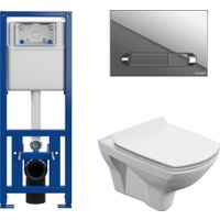 Унитаз подвесной Cersanit Carina New Clean On с инстал. Link Pro (с кнопкой Estetica 64110 хром глянцевый)