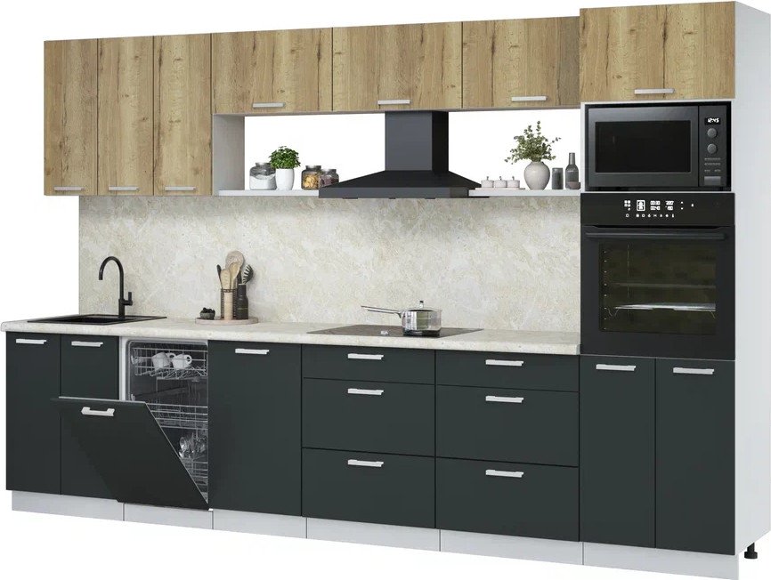 

Готовая кухня Интерлиния Мила Лайт 3.3-ПМ3 (дуб золотой/антрацит/опал светлый)